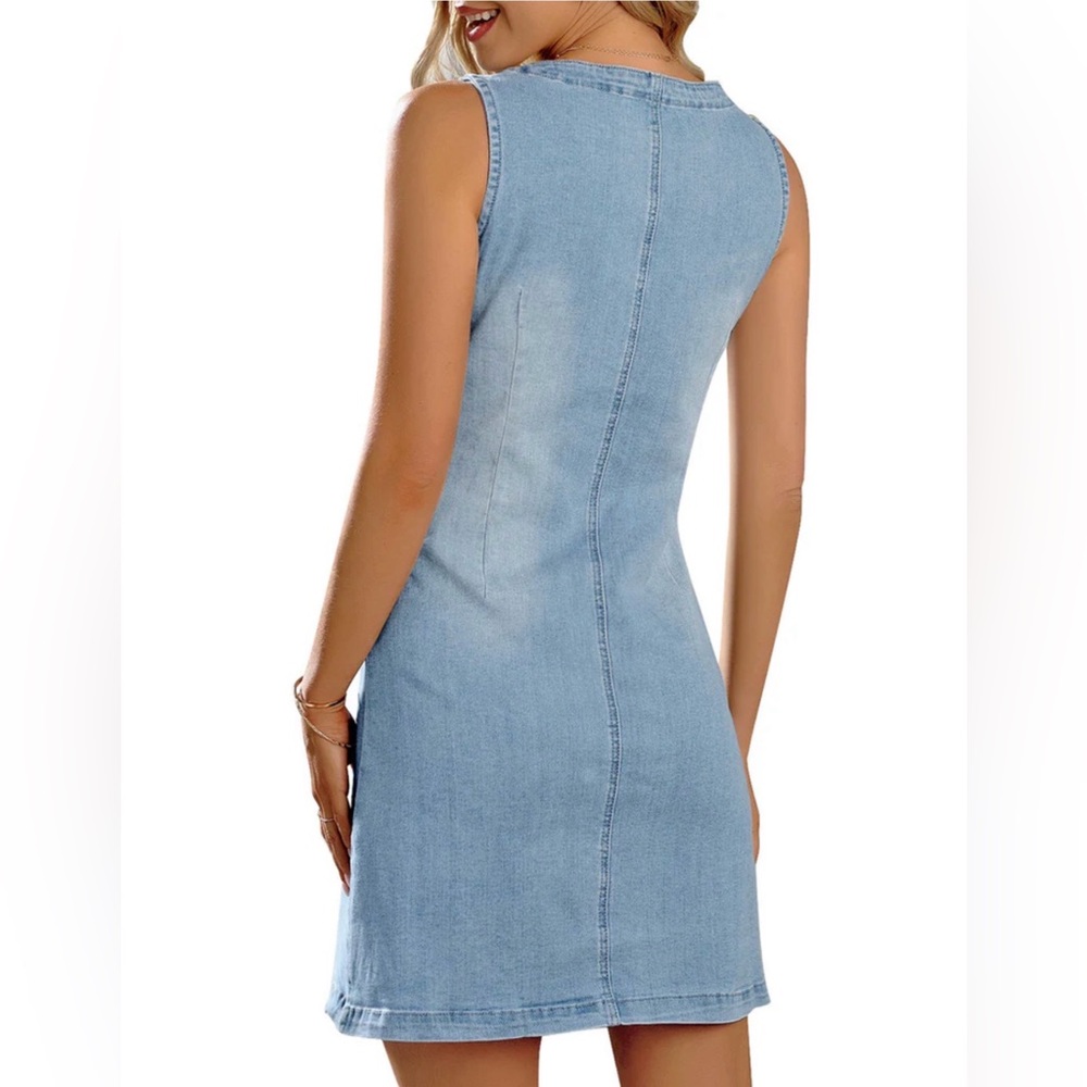 Sleeveless V-Neck Button Front Denim Dress Women's Medium Coastal Cowgirl - Picture 2 of 11